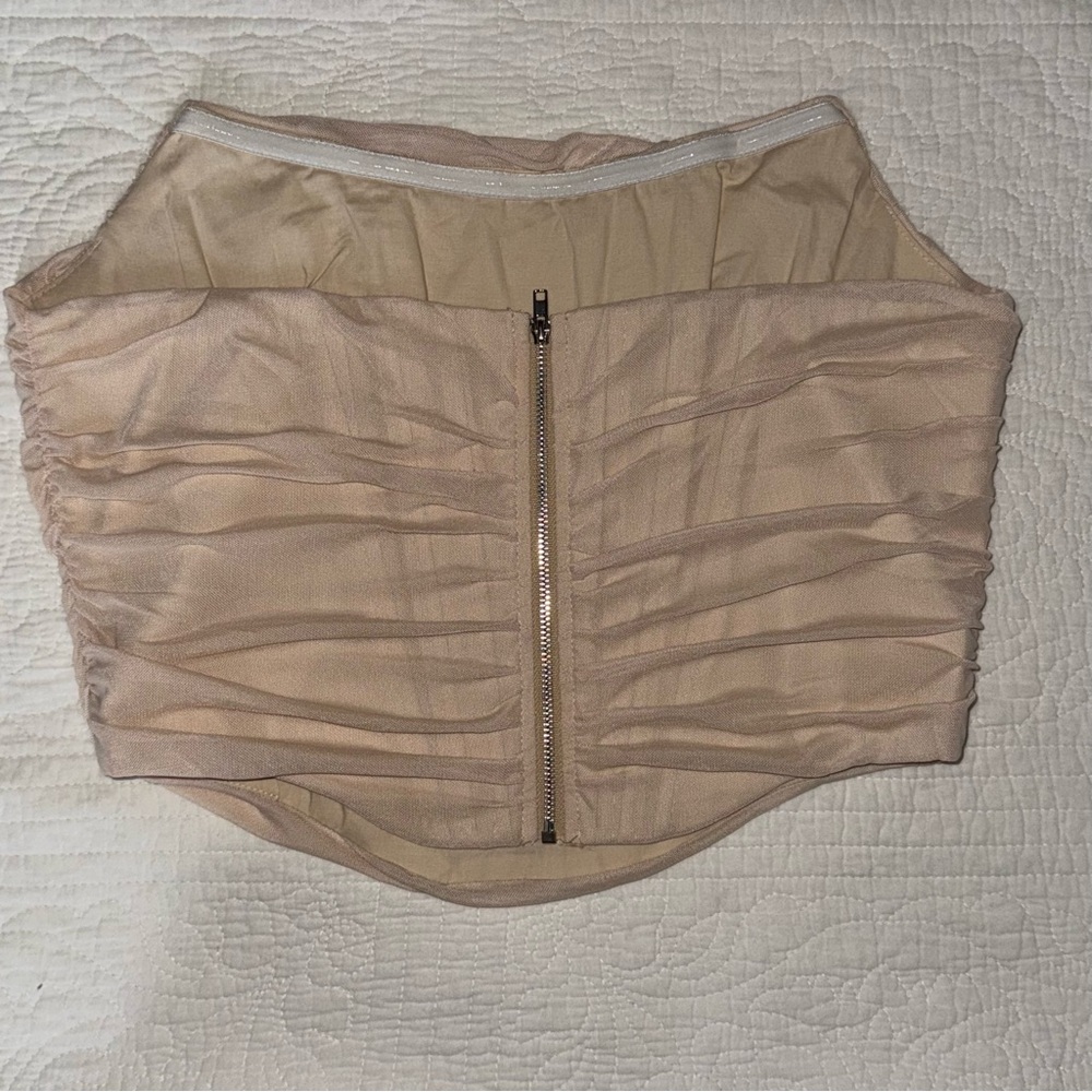 Beige Ruched Structured Tube Top - Picture 3 of 6